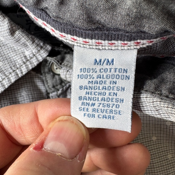 Thread & Cloth Mens Long Sleeve Mini Check Button Up Shirt Gray Y2K VTG Size Med - Picture 9 of 15